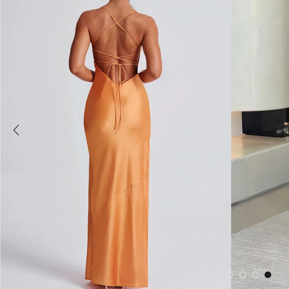 Orange Backless Halter Gown for Wedding Guest